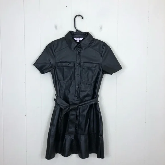 Miss Selfridge Faux Leather Shirt Dress Sz 2P - Picture 2 of 10